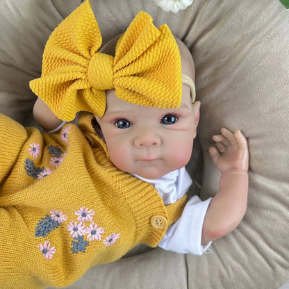 48cm Lifelike Blue Eyes Vinyl Body Bettie Reborn Baby Girl In Yellow Knitted Outfits