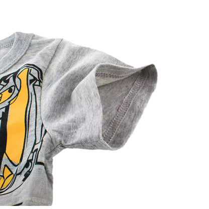 Cartoon Excavator Print Short Sleeve T-Shirt Grey