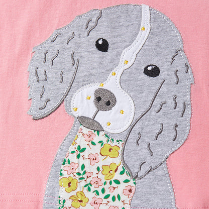 Cartoon Puppy Cotton Round Neck Short Sleeve T-shirt for Girls