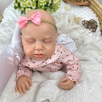 45cm Full Silicone Stretchable Asleep Loulou Reborn Girl in Pink Polk Dot Outfits