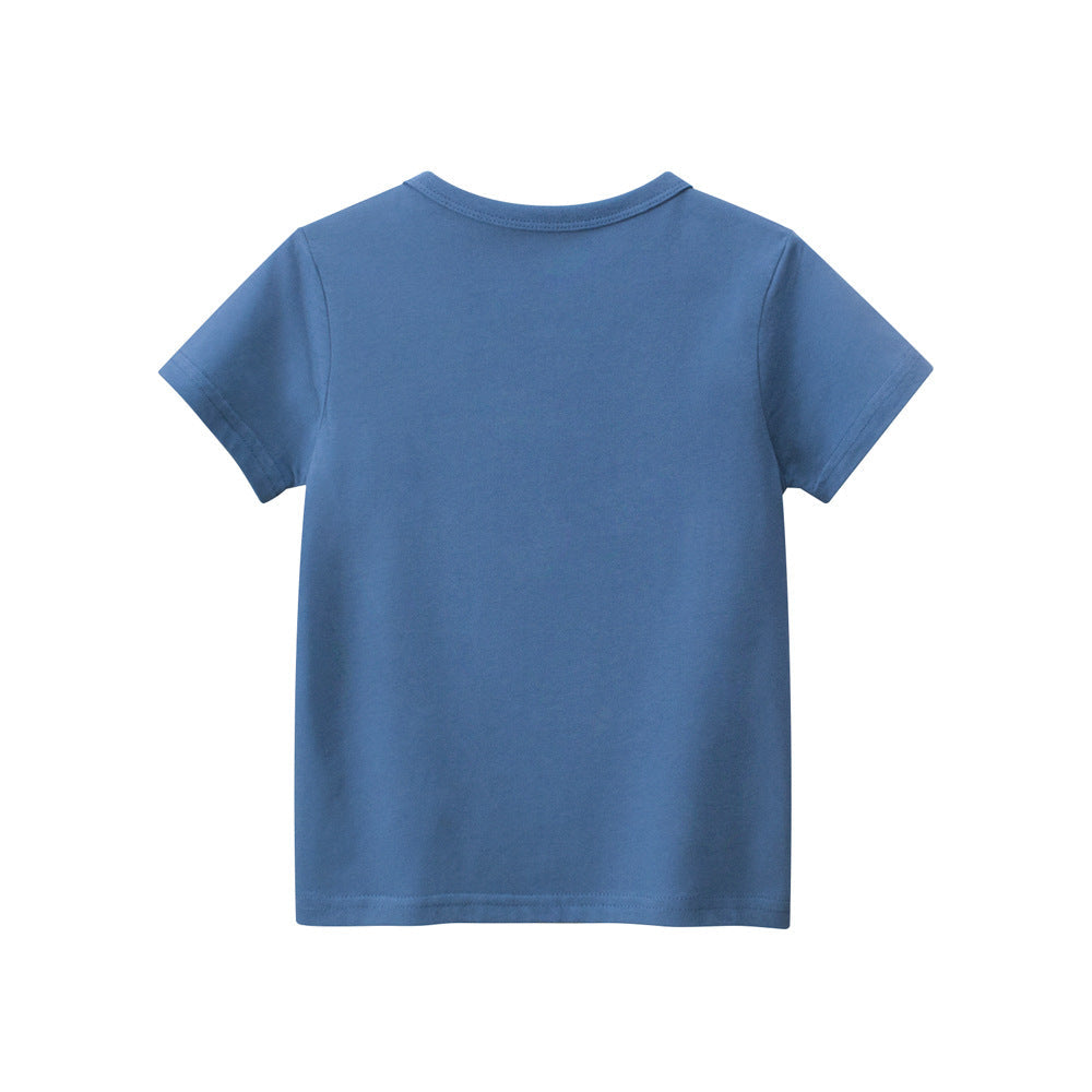 Blue short-sleeved T-shirt for kids with sun print