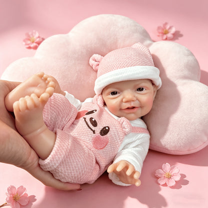 30cm Lifelike Smile Full Silicone Blue Eyes  Charlie Reborn Girl in Pink Bear Clothes