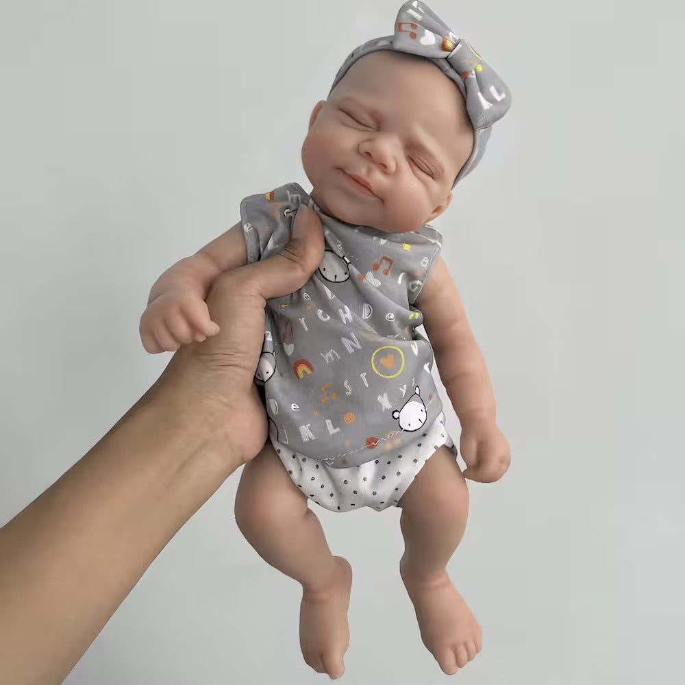30cm Cute Full Silicone Pascale Reborn Doll Girl In Gray Letter Print Outfits