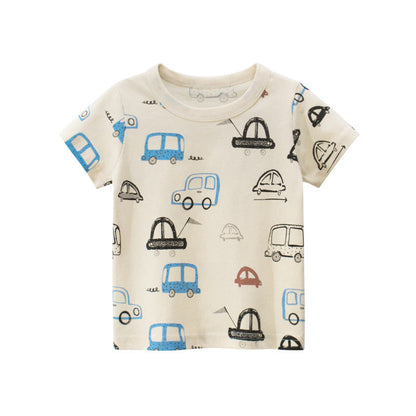 Cartoon Car Apricot Short Sleeve T-Shirt