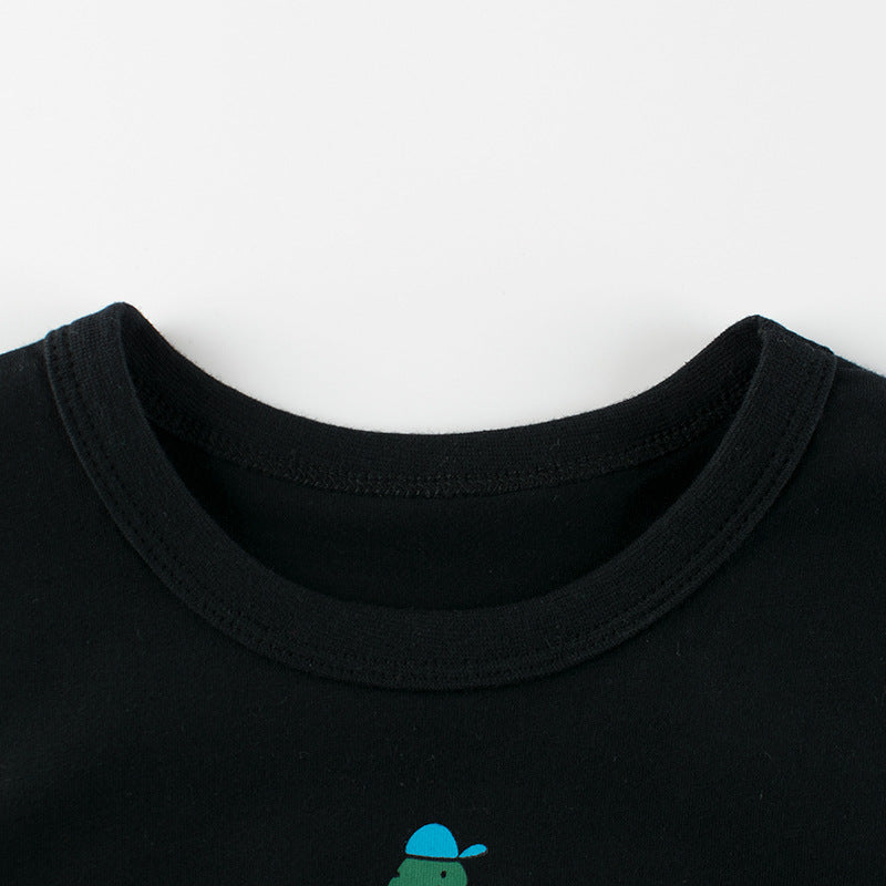 Solid Color Dinosaur Letter Round Neck Short Sleeve T-Shirt