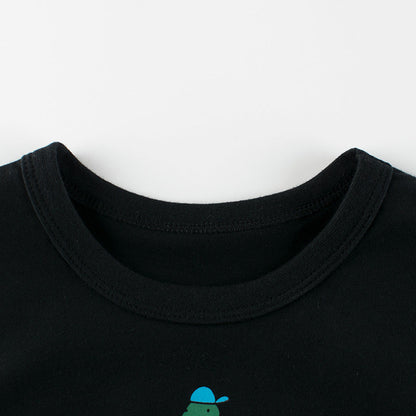 Solid Color Dinosaur Letter Round Neck Short Sleeve T-Shirt