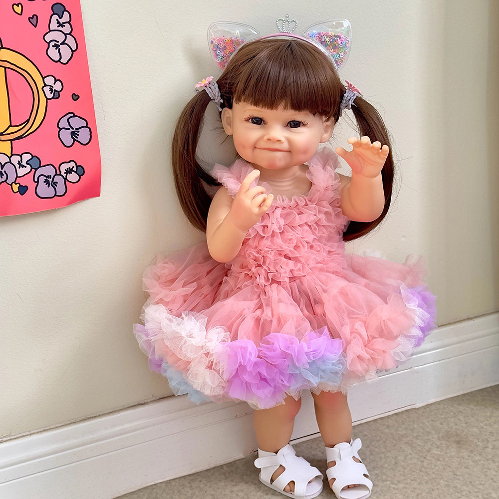 55cm Long Hair Raya Reborn Doll Girl In Pink Dress