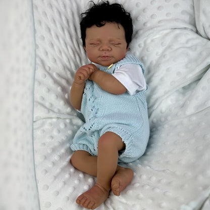 48cm Lifelike Soft Body Dark Skin Closed Eyes Reborn Doll Pascale