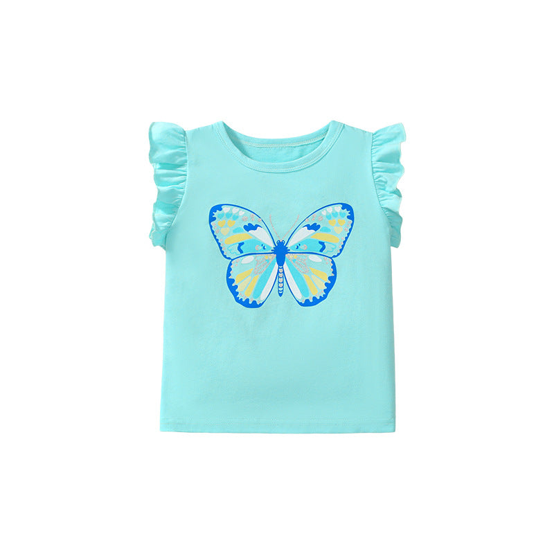 Cartoon Butterfly Cotton Short Sleeve T-Shirt for Girls