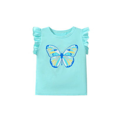 Cartoon Butterfly Cotton Short Sleeve T-Shirt for Girls