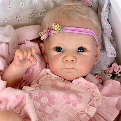 18 Inches Blue Eyes Bettie Reborn Doll Girl In Pink Flower Clothes