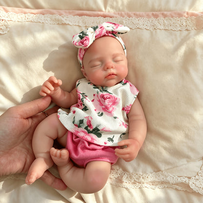 30cm Full Silicone Closed Eyes Triplets Reborn Doll Girls In Floral Outfits