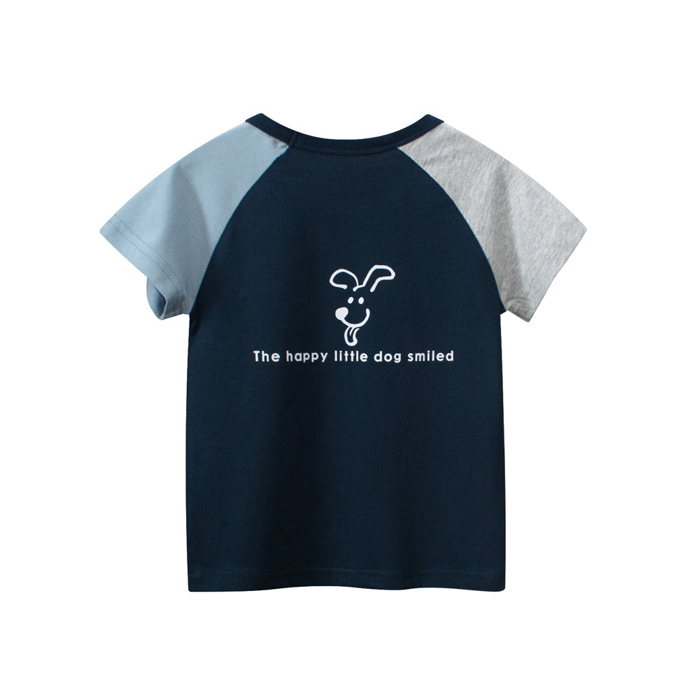 Color Block Crew Neck T-Shirt With Puppy Letter Print
