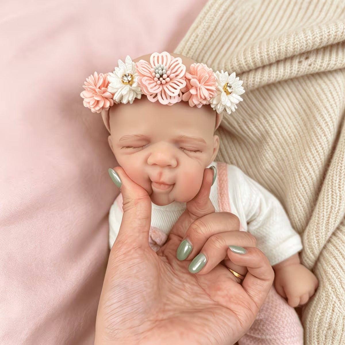 30cm Full Silicone Asleep Pascale Reborn Doll Girl In Pink Bear Outfits