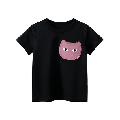 Solid Color Cartoon Cotton Short Sleeve T-Shirt