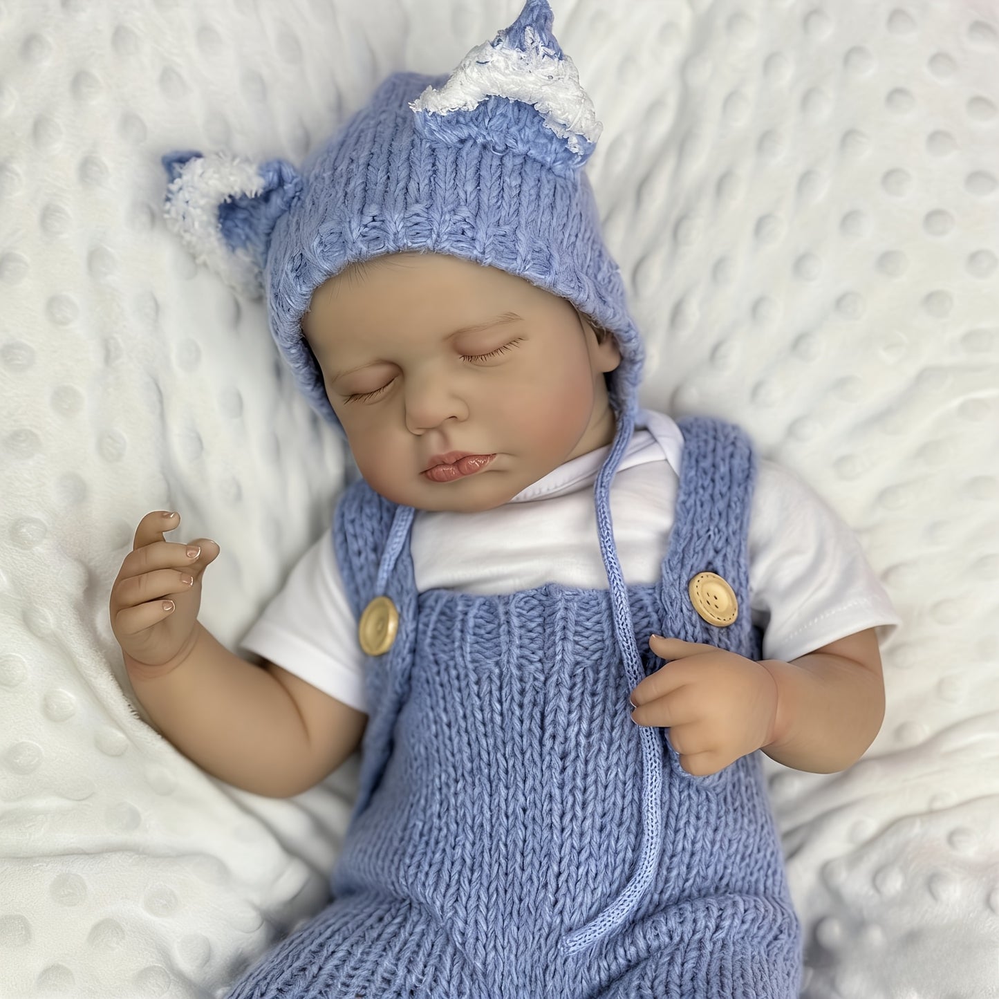 20 Inches 3D Skin Closed Eyes Loulou Reborn Doll In Blue Overalls