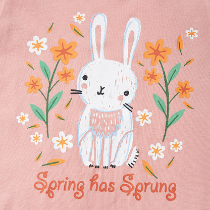 Girls' Short Sleeve T-Shirt with Round Neck and Cute Rabbit