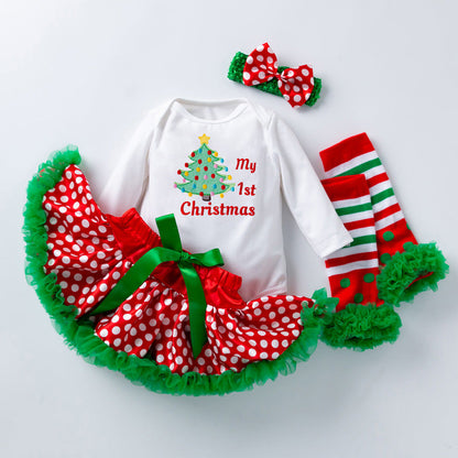 4-Piece Christmas Tree Printed Dress for 21/22/23 Inches Reborn Dolls