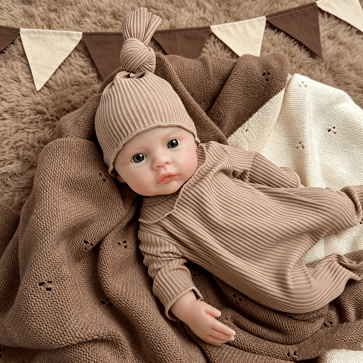 30cm Full Silicone Meadow Reborn Baby Girl in Brown Jumpsuit