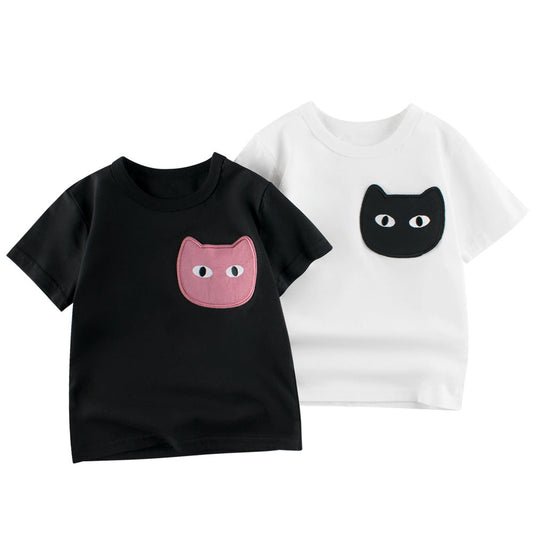 Solid Color Cartoon Cotton Short Sleeve T-Shirt