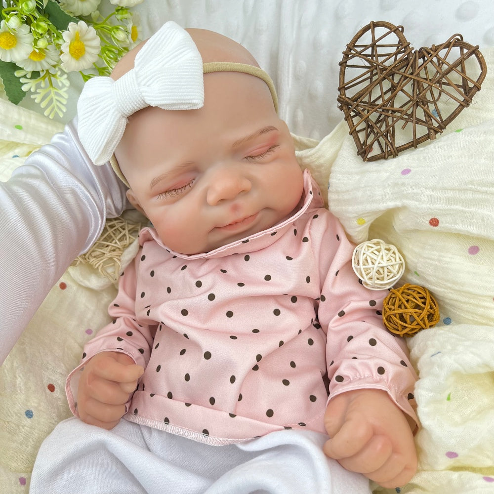 45cm Full Silicone Stretchable Asleep Pascale Reborn Girl in Pink Polk Dot Outfits