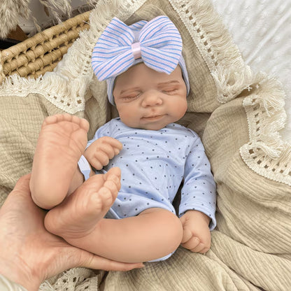 45cm Full Silicone Stretchable Asleep Pascale Reborn Girl in Blue Polk Dot Outfits