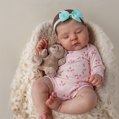 20 Inches 3D Skin Closed Eyes Reborn Baby Girl In Pink Floral Clothes- Peaches