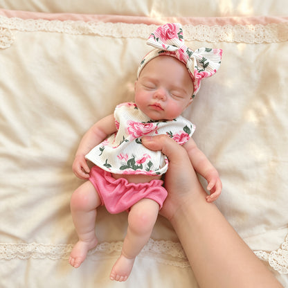 30cm Full Silicone Closed Eyes Triplets Reborn Doll Girls In Floral Outfits