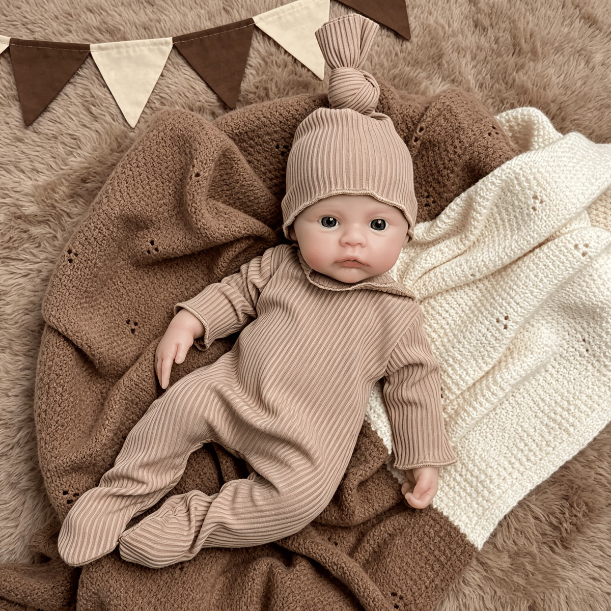 30cm Full Silicone Meadow Reborn Baby Girl in Brown Jumpsuit