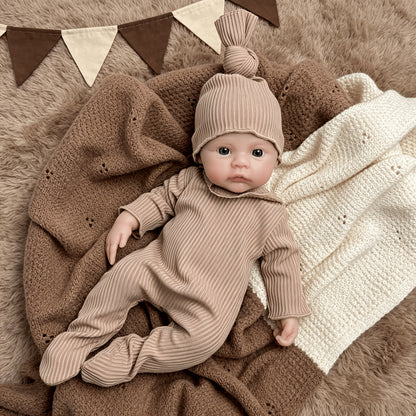 30cm Full Silicone Meadow Reborn Baby Girl in Brown Jumpsuit