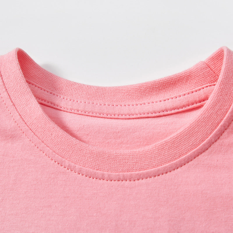 Cartoon Puppy Cotton Round Neck Short Sleeve T-shirt for Girls