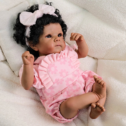 18 Inches Open Eyes Curly Hair Dark Skin Reborn Baby Girl-Bettie