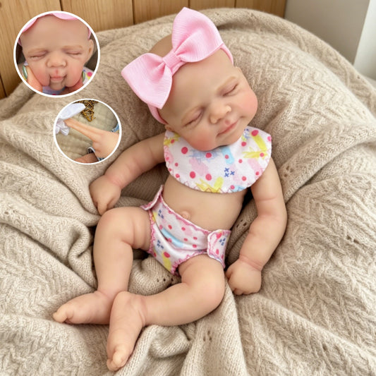 30cm Full Silicone Asleep Pascale Reborn Doll Girl In Pink Flower Outfits