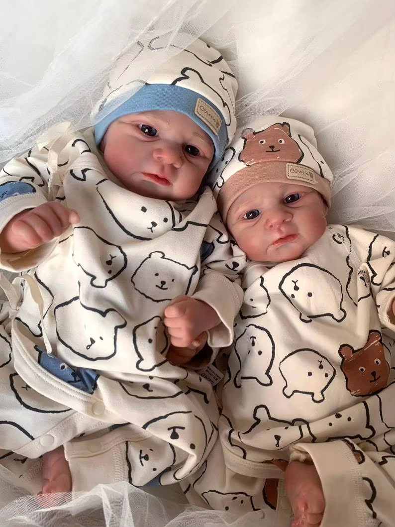 49cm Lifelike Soft Body Blue Eyes Reborn Doll Twin Sisters-Elijah