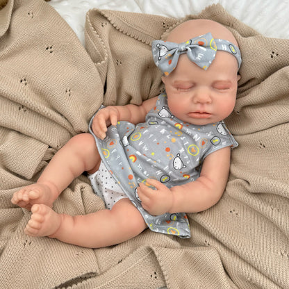 45cm Full Silicone Stretchable Asleep Loulou Reborn Girl in Gray Letter Print Outfits