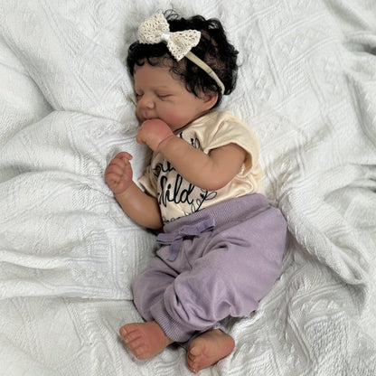 48cm Lifelike Soft Body Dark Skin Sleeping Reborn Doll Pascale