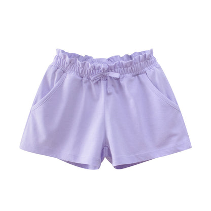 Cotton Solid Color Mid-waist Shorts for Girls
