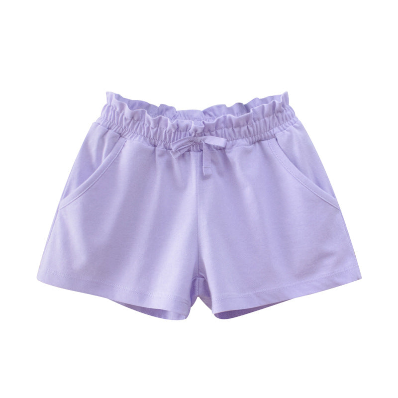 Cotton Solid Color Mid-waist Shorts for Girls