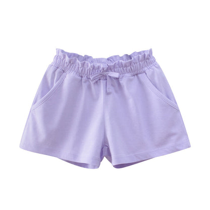 Cotton Solid Color Mid-waist Shorts for Girls