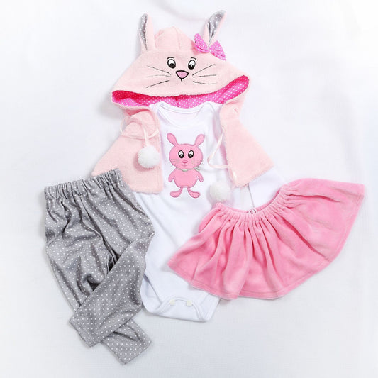 Pink bunny 4-piece doll clothes set for 18-24 inch dolls