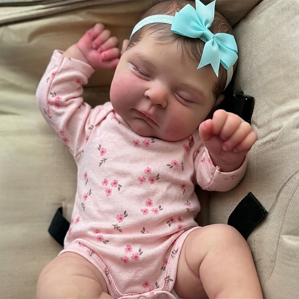 20 Inches 3D Skin Closed Eyes Reborn Baby Girl In Pink Floral Clothes- Peaches