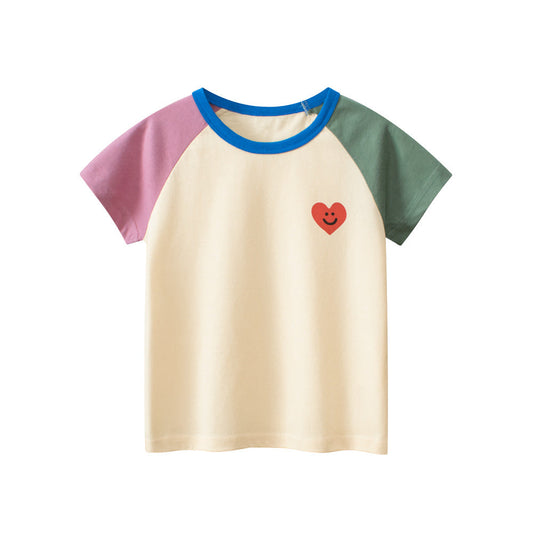Short-sleeved crew neck cotton T-shirt in matching color