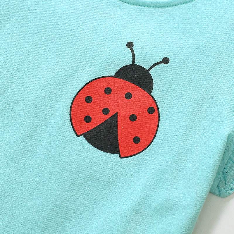 Girls' T-shirt Cotton Round Neck Short Sleeve Cartoon Insect