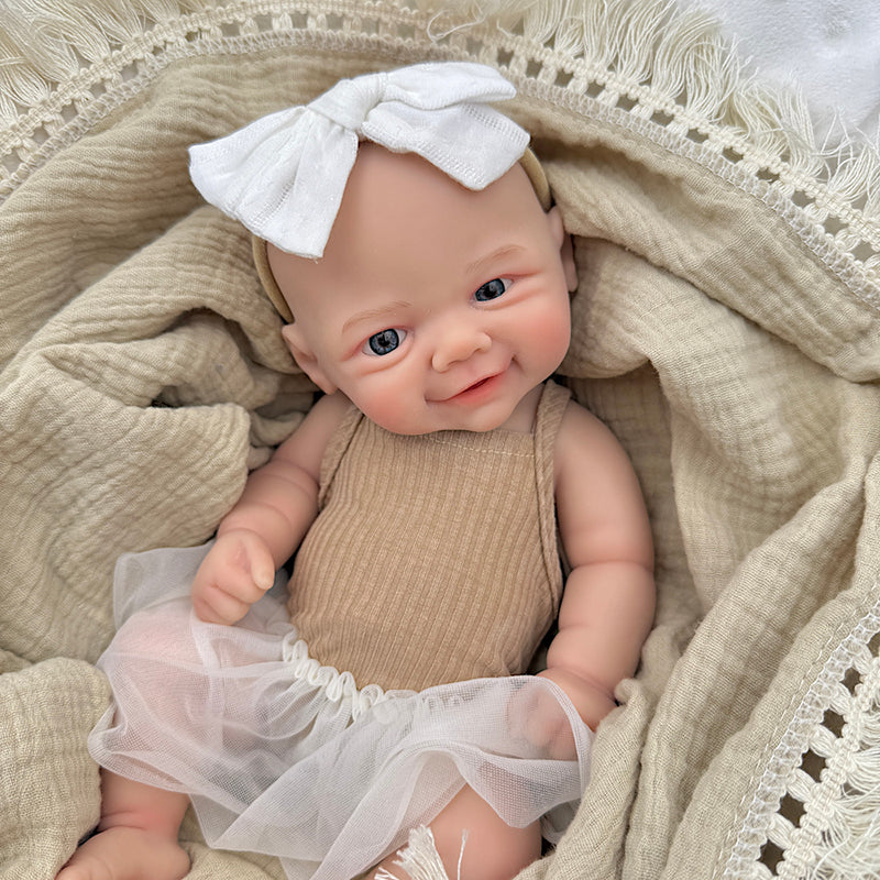 30cm Full Silicone Soft Vivienne Reborn Doll Girl in Coffee Dress