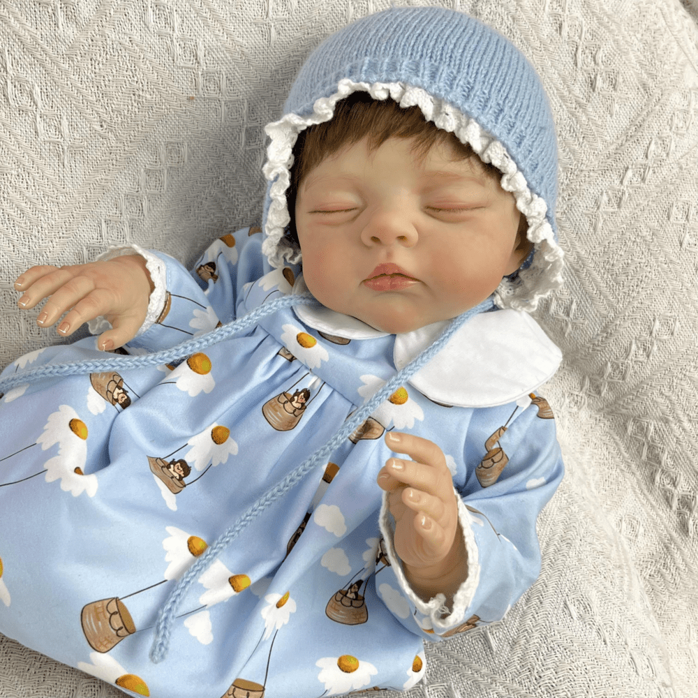 19 inches 3D-Paint Closed Eyes Short Hair Reborn Doll Irys in Blue Dress