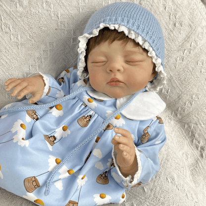 19 inches 3D-Paint Closed Eyes Short Hair Reborn Doll Irys in Blue Dress