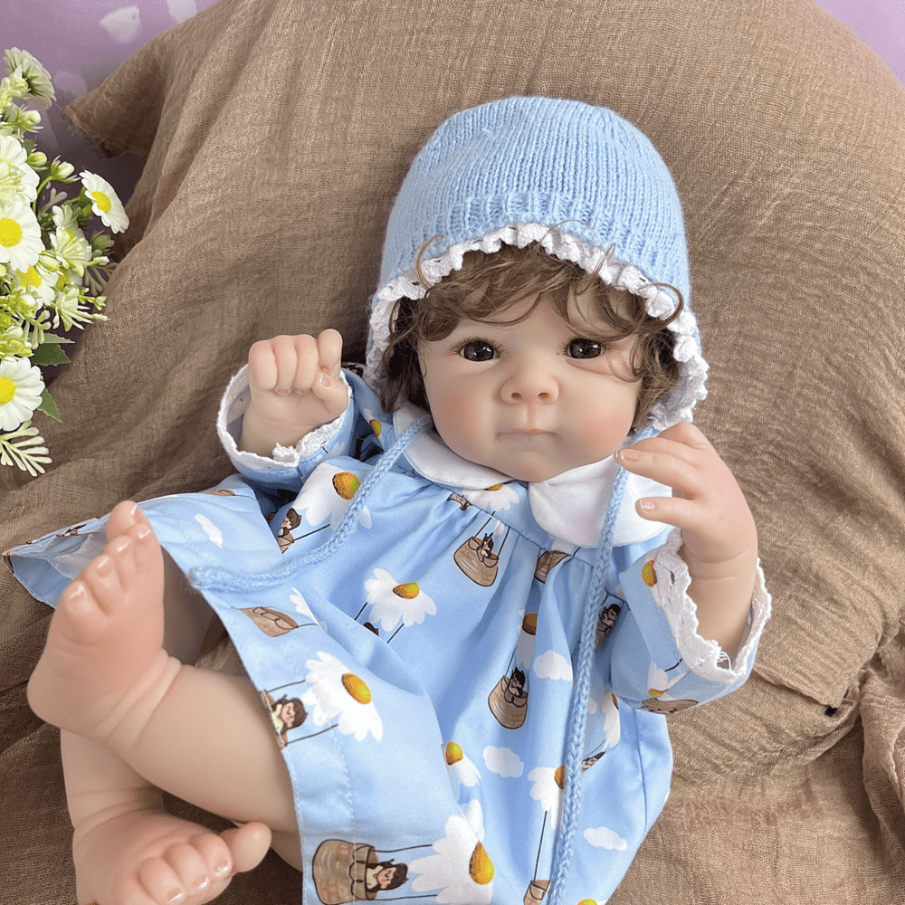45cm Lifelike Short Hair Bettie Reborn Baby Girl in Blue Clothes