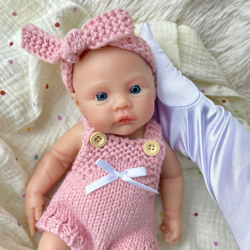 30cm Full Silicone Meadow Reborn Baby Girl in Pink Knit overalls
