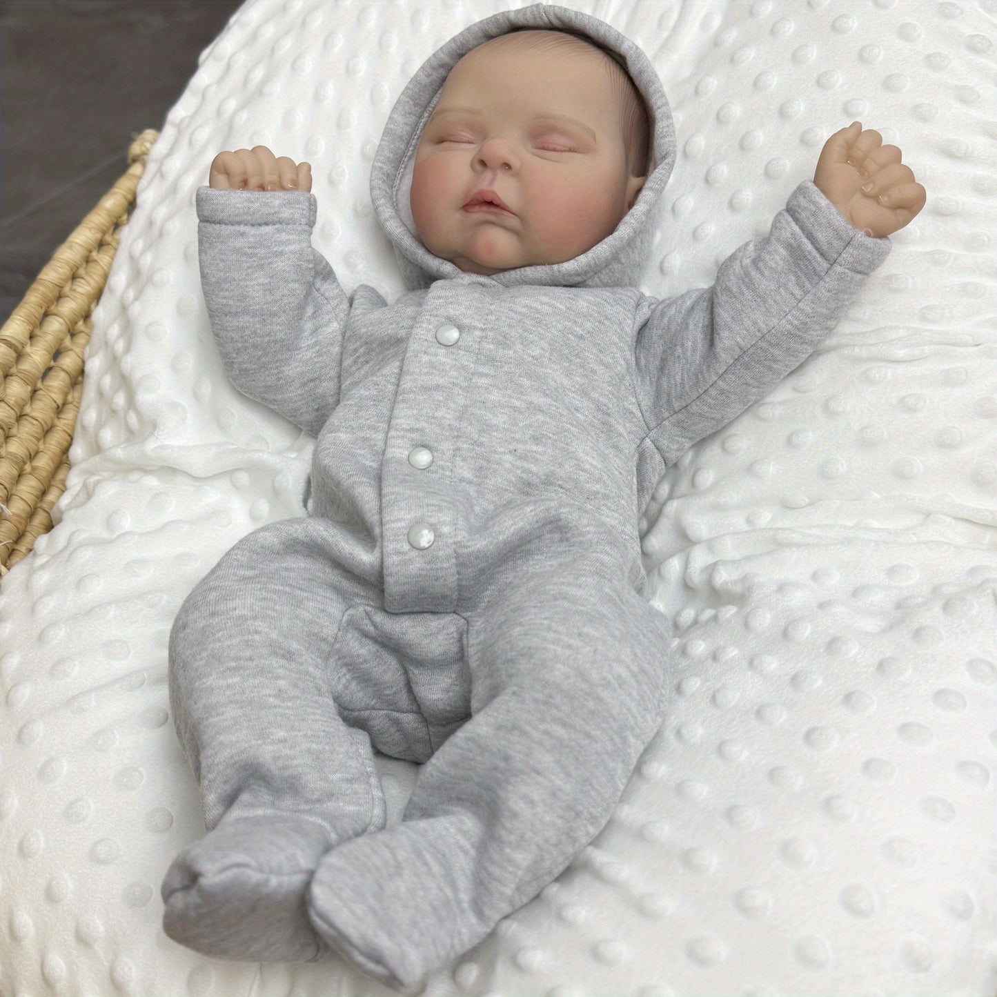 20 Inches 3D Skin Soft Body Closed Eyes Reborn Doll In Gray Clothes- Peaches