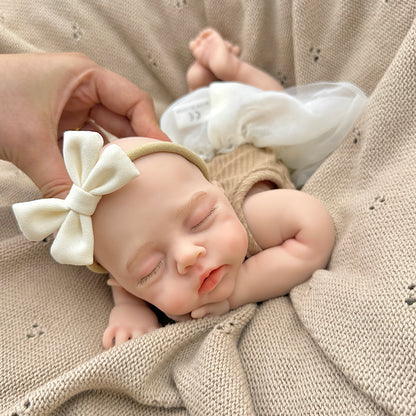 30cm Realistic Full Silicone Closed Eyes Irys Reborn Doll Girl in Coffee Dress